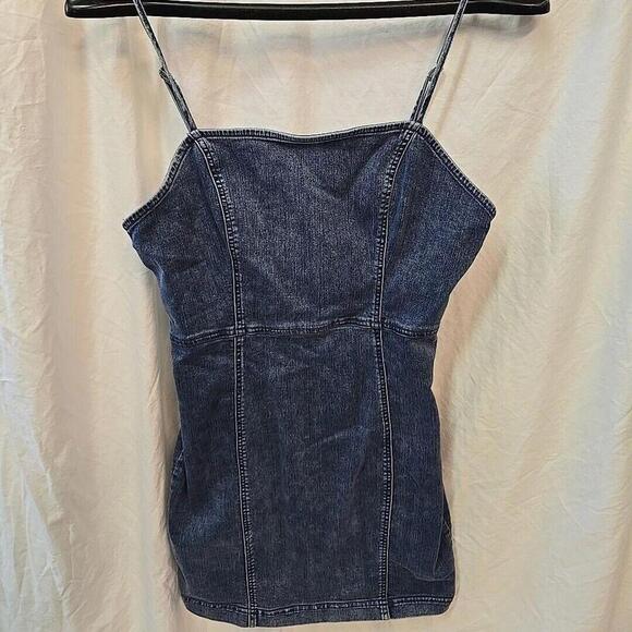 Iris VTG Denim Bodycon 90s silhouette Y2K spaghetti straps women's Dress‎ XL - Picture 1 of 10